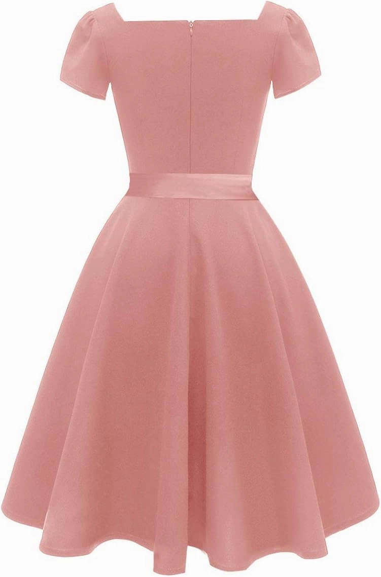Girstunm Women's Classic Tea Dress Short Sleeve Swing Cocktail Party Dresses with Pockets