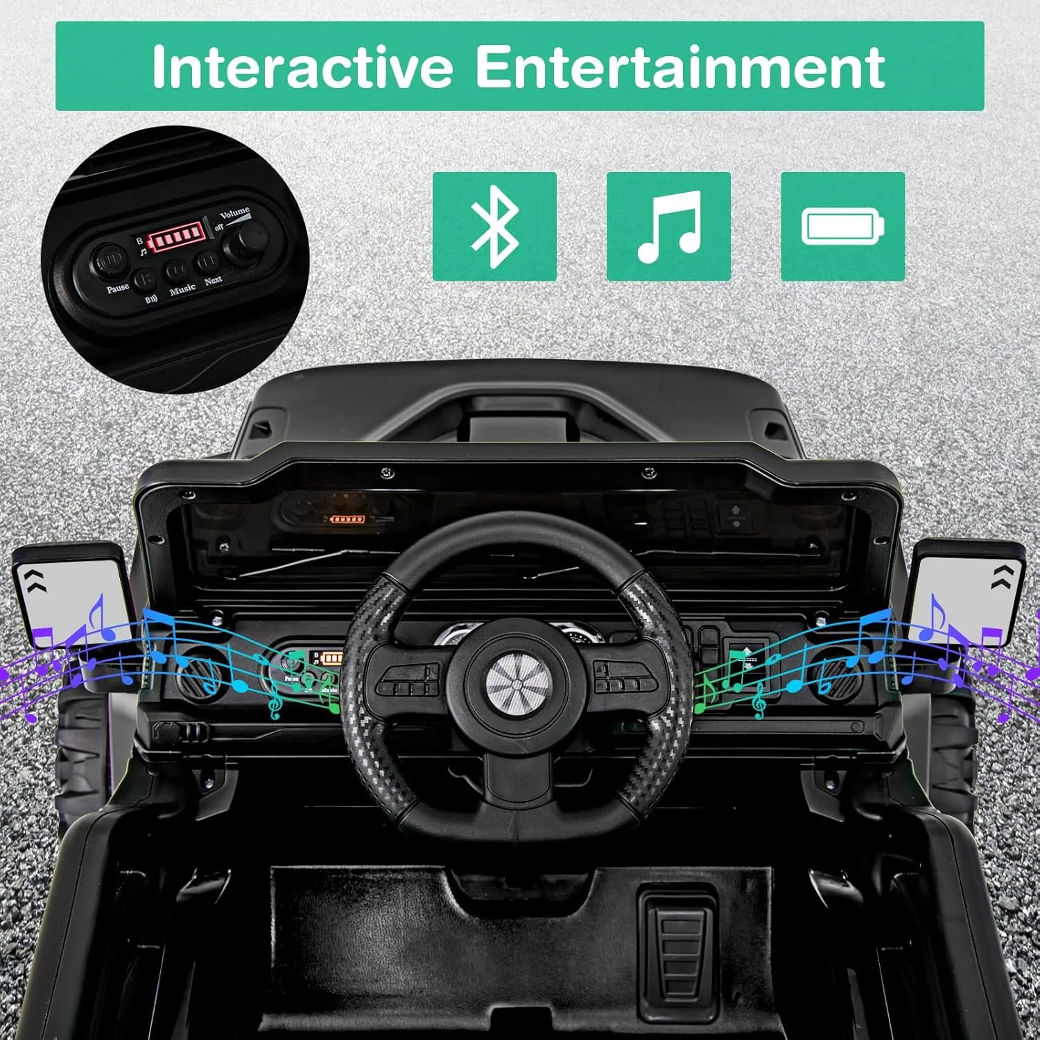 GLACER Electric Ride on Truck Car, 12v Battery Powered Electric Car for Kids, Ride on Jeeps Car with Parental Remote Control, Double Doors, LED Lights, Music, MP3 Player, Safety Belt (Black)