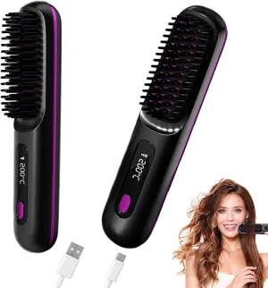 Go Brush Pro Hair Straightener – Cordless Comb with Negative Ion, 4000mAh Fast Heating & Portable Travel Design, Rechargeable Brush for Straightening and Curling (1Pcs)