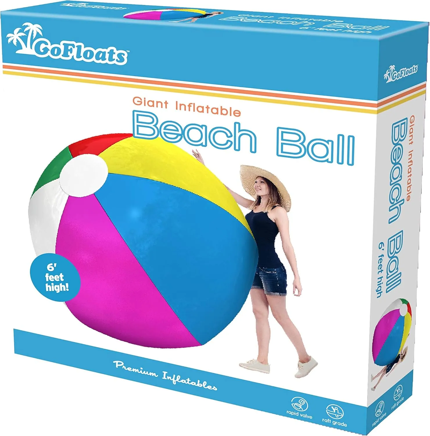 GoFloats 6 ft Giant Inflatable Beach Ball - Choose 'Merica or Classic Design - Extra Large Jumbo Beach Ball with Patch Repair Kit Included