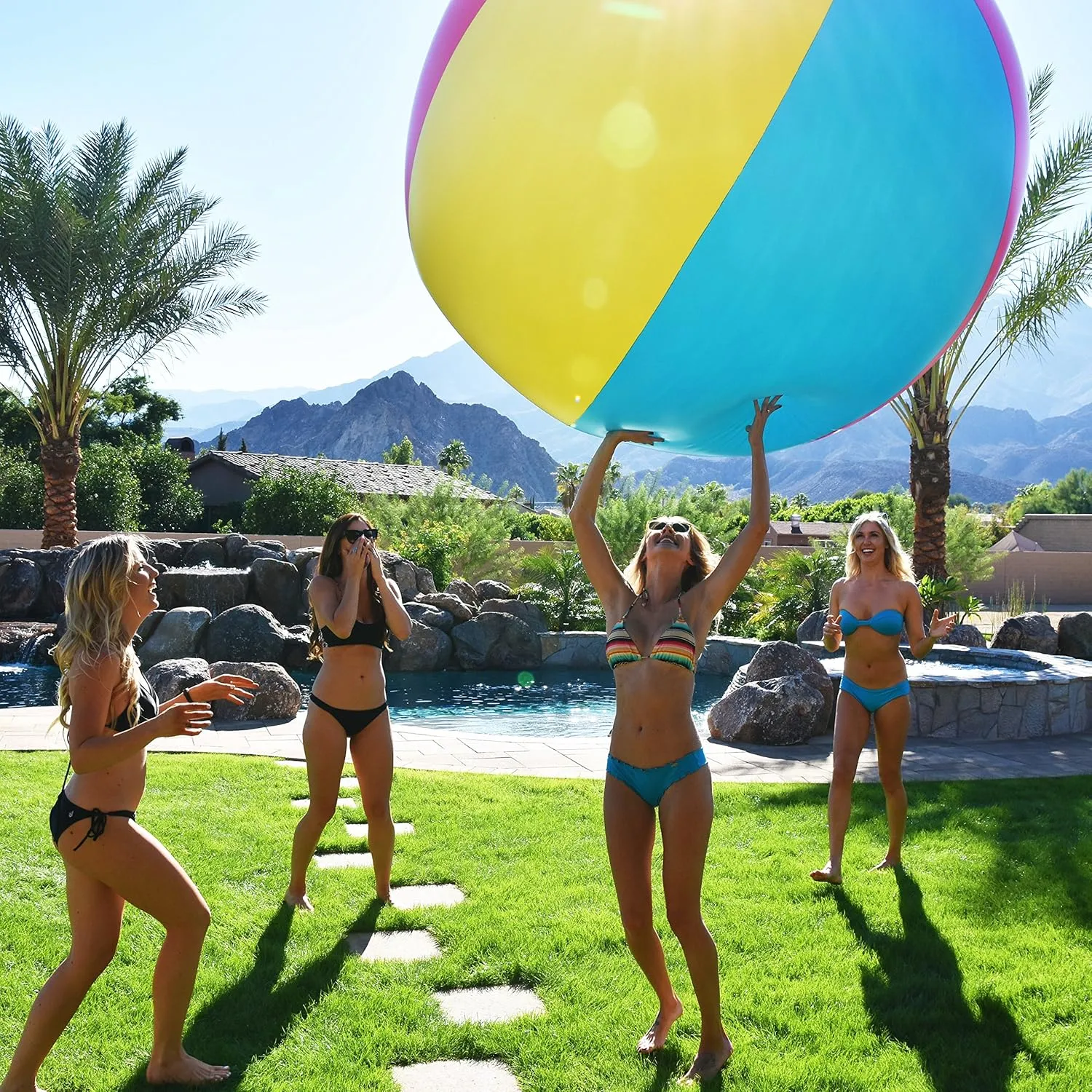 GoFloats 6 ft Giant Inflatable Beach Ball - Choose 'Merica or Classic Design - Extra Large Jumbo Beach Ball with Patch Repair Kit Included