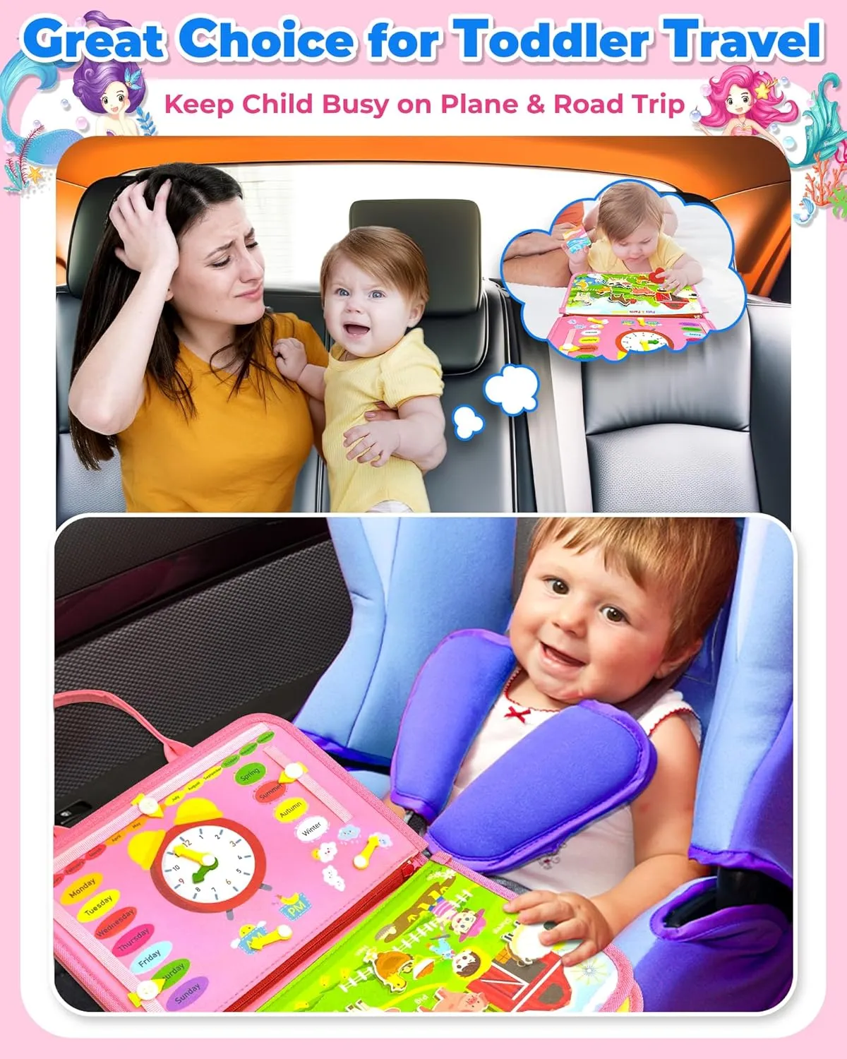 Gojmzo Busy Board Montessori Toys for Toddler Girl Birthday Gifts, Busy Book Sensory Toys for Toddlers, Learning Educational Toddler Travel Activities
