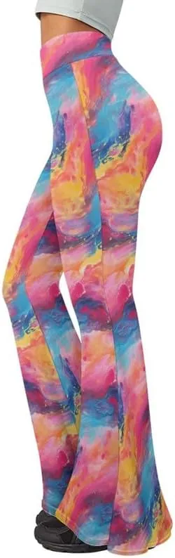 Gold China Loong Women Bootcut Yoga Pants Ditsy Floral Wide Leg Lounge Pants Retro Rose Elastic Casual Leggings