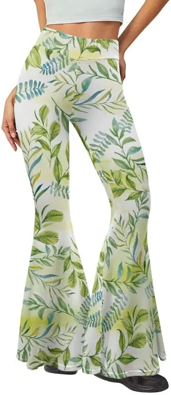 Gold China Loong Women Bootcut Yoga Pants Ditsy Floral Wide Leg Lounge Pants Retro Rose Elastic Casual Leggings