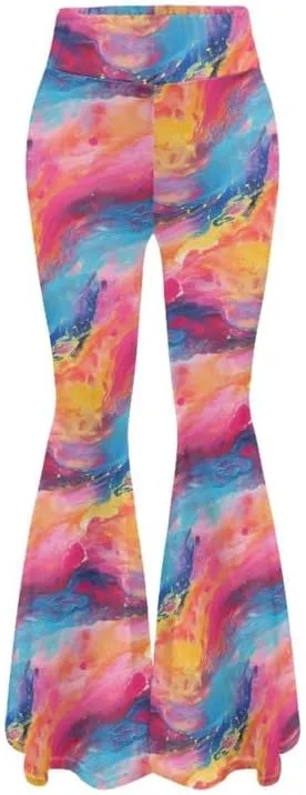 Gold China Loong Women Bootcut Yoga Pants Ditsy Floral Wide Leg Lounge Pants Retro Rose Elastic Casual Leggings