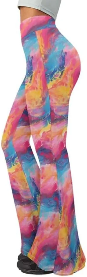 Gold China Loong Women Bootcut Yoga Pants Ditsy Floral Wide Leg Lounge Pants Retro Rose Elastic Casual Leggings
