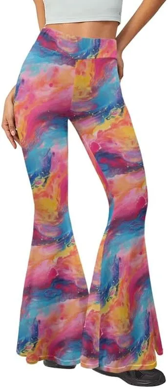 Gold China Loong Women Bootcut Yoga Pants Ditsy Floral Wide Leg Lounge Pants Retro Rose Elastic Casual Leggings