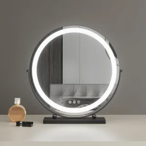Gold/Black/White Vanity Mirror, Makeup Mirror With Lights, Large Lighted Vanity Mirror, Light Up Mirror With Smart Touch 3 Colors Dimmable, Tabletop Mirror, Adjustable Brightness(Black,30x33cm)