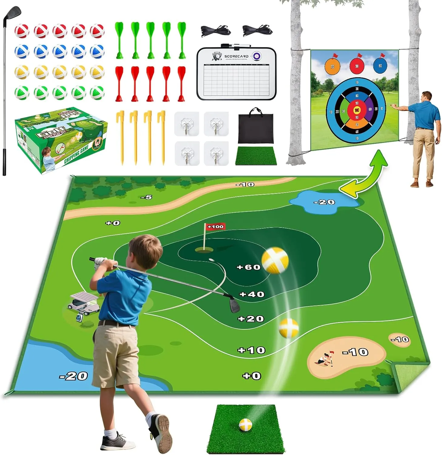 Golf Game Set with Practice Mat, Golf Club, Balls, Scoring Board and Accessories