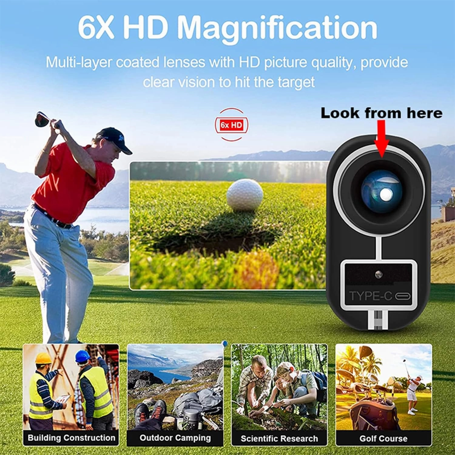Golf Rangefinder,600M/1000M/1500M/3000M,6X Magnification,Professional Precision Golf Range Finder Devices with Slope Compensation,±1yard Accuracy,600m
