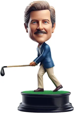 Golfer Bobblehead in Blue Blazer in Action Pose with Club Customized from Your Photo Charming Decor for Golf - Themed Offices and Collections Excellent Gift for Golf Aficionados and Players