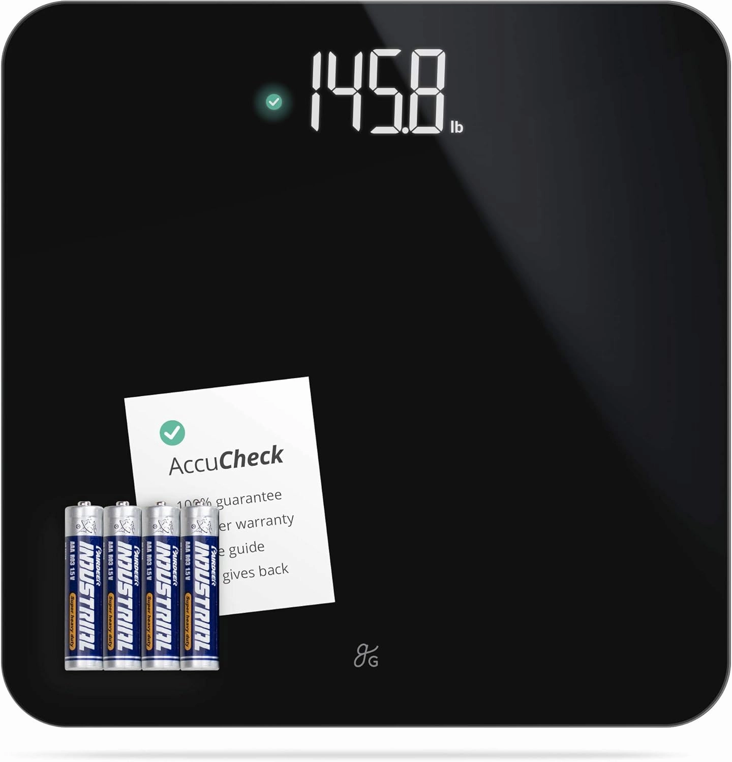 Greater Goods Digital AccuCheck Bathroom Scale for Body Weight, Capacity up to 400 lbs, Batteries Included, Black