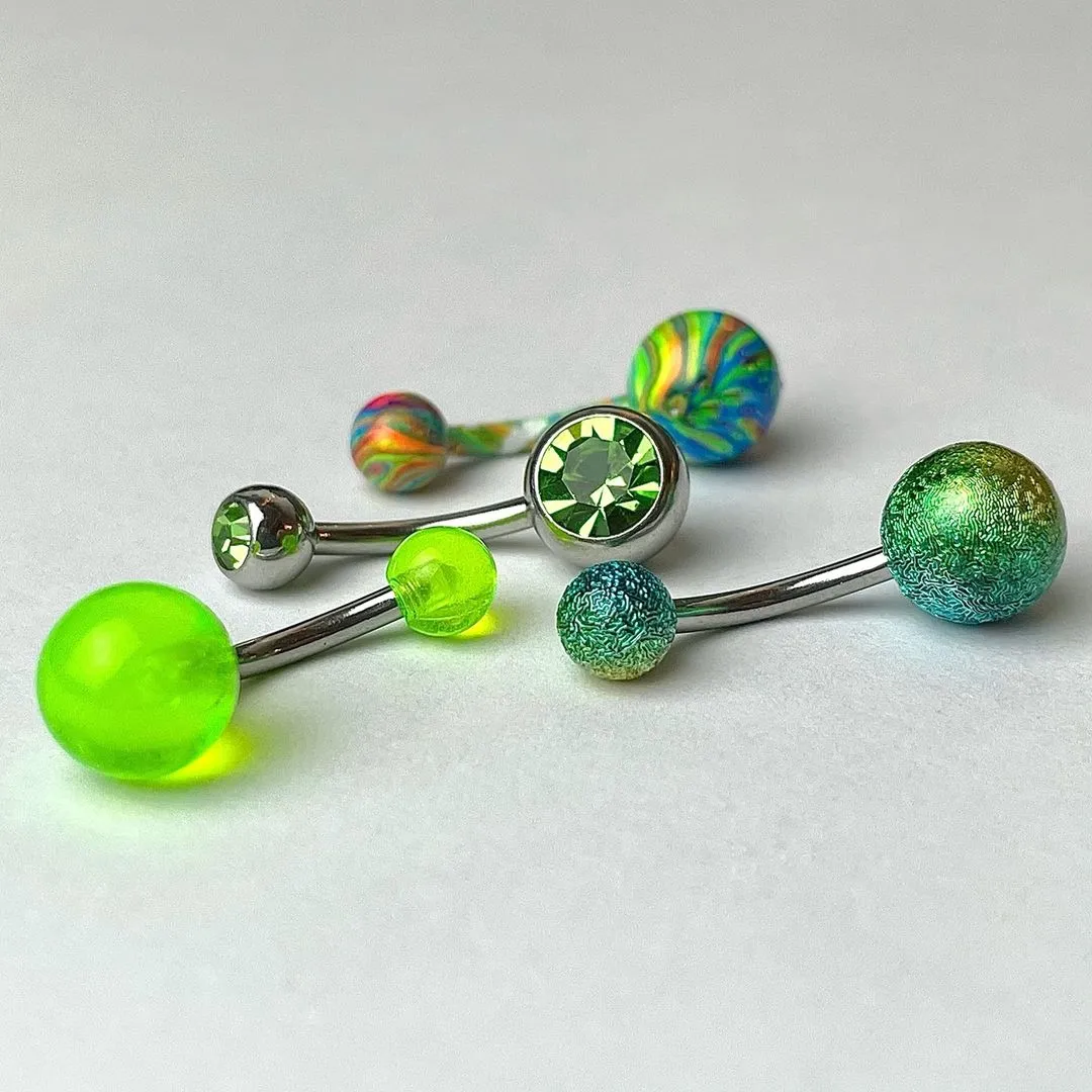 Green Gem Glow Sandblasted Multicolor Belly Ring Set of 4