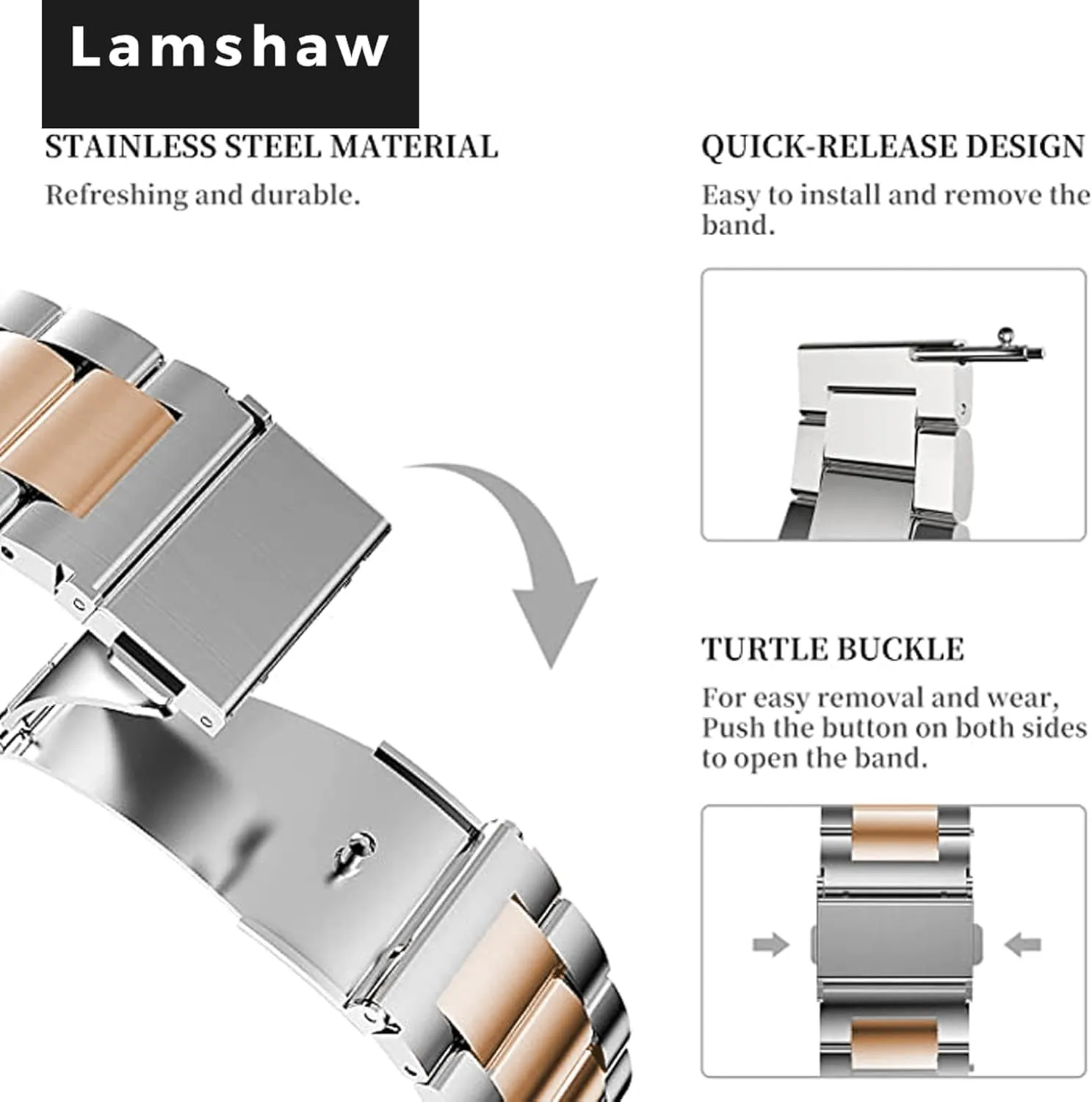 GTX13, GTX12 Smart Watches Band, 22mm Stainless Steel Metal Replacement Straps Compatible for Fitpolo GTX12, ENOMIR GTX12, Tensky GTX12, uaue T60, QXQ T60, QCOQ T60 Smart Watches