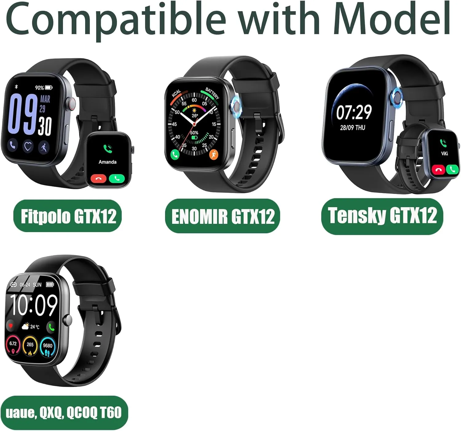 GTX13, GTX12 Smart Watches Band, 22mm Stainless Steel Metal Replacement Straps Compatible for Fitpolo GTX12, ENOMIR GTX12, Tensky GTX12, uaue T60, QXQ T60, QCOQ T60 Smart Watches