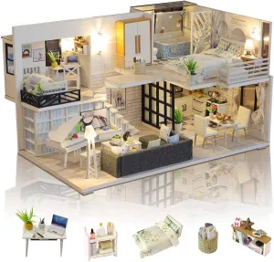 GuDoQi DIY Miniature Dollhouse Kit with Furniture and Music, Tiny House kit 1:24 Scale, Need to Assemble Around 30 Hours, Great Handmade Crafts Gift for Birthday, Christmas, Simple Life House