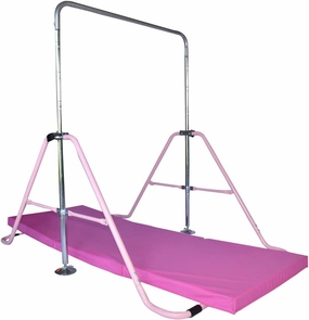 Gymnastics Training Kip Bar for Kids with 6'x2' Tumble Mat | Height Adjustable Horizontal Bar Indoor Home Gym | Folding Jungle Gym Monkey Bar Junior Gymnastic Training Bar Gymnastic Equipment (Pink)