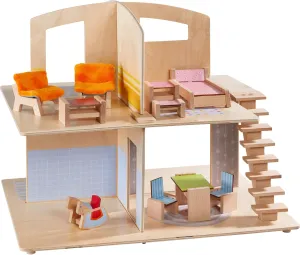 HABA Little Friends Dollhouse Town Villa with 10 Pieces of Furniture