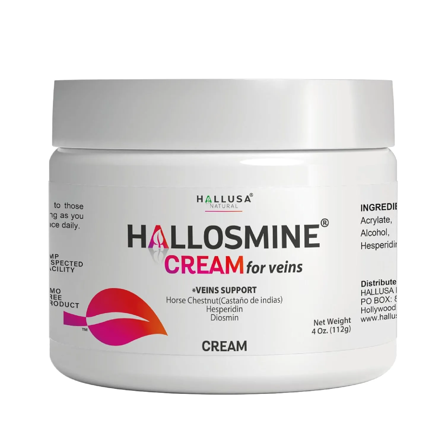 Hallosmine CREAM for Veins, Diosmin Hesperedin   Horse Chestnut   Aloe Vera, Varicose Veins Cream, Spider Veins for Legs, Diosmin Circulation Supplement, Heavy Legs - Use Twice a Day (04 Oz, 112g)