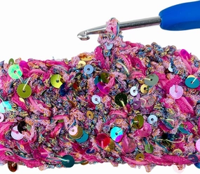 Hand-Blended Multifiber Multicolored Fancy Yarn with Colorful Sequins for Knitting Crocheting Crafts DIY, Set of 3 Rolls (Fuchsia)