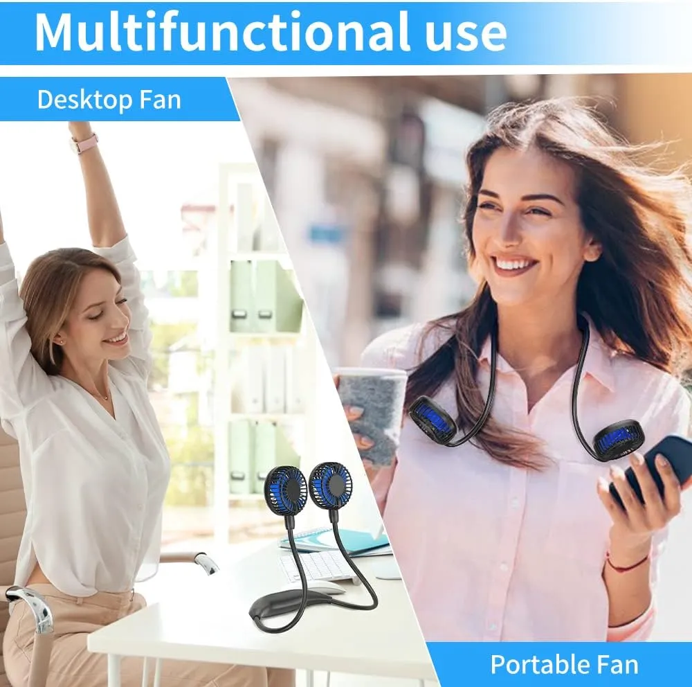 HandFan 5000mAh Portable Neck Fan, Necklace Fan Battery Operated Max 26hrs working, Wearable Fan Rechargeable 6 Speeds, Hands-Free Fan 360° Adjustable for Outdoor Activities Travel Office Home (Black)