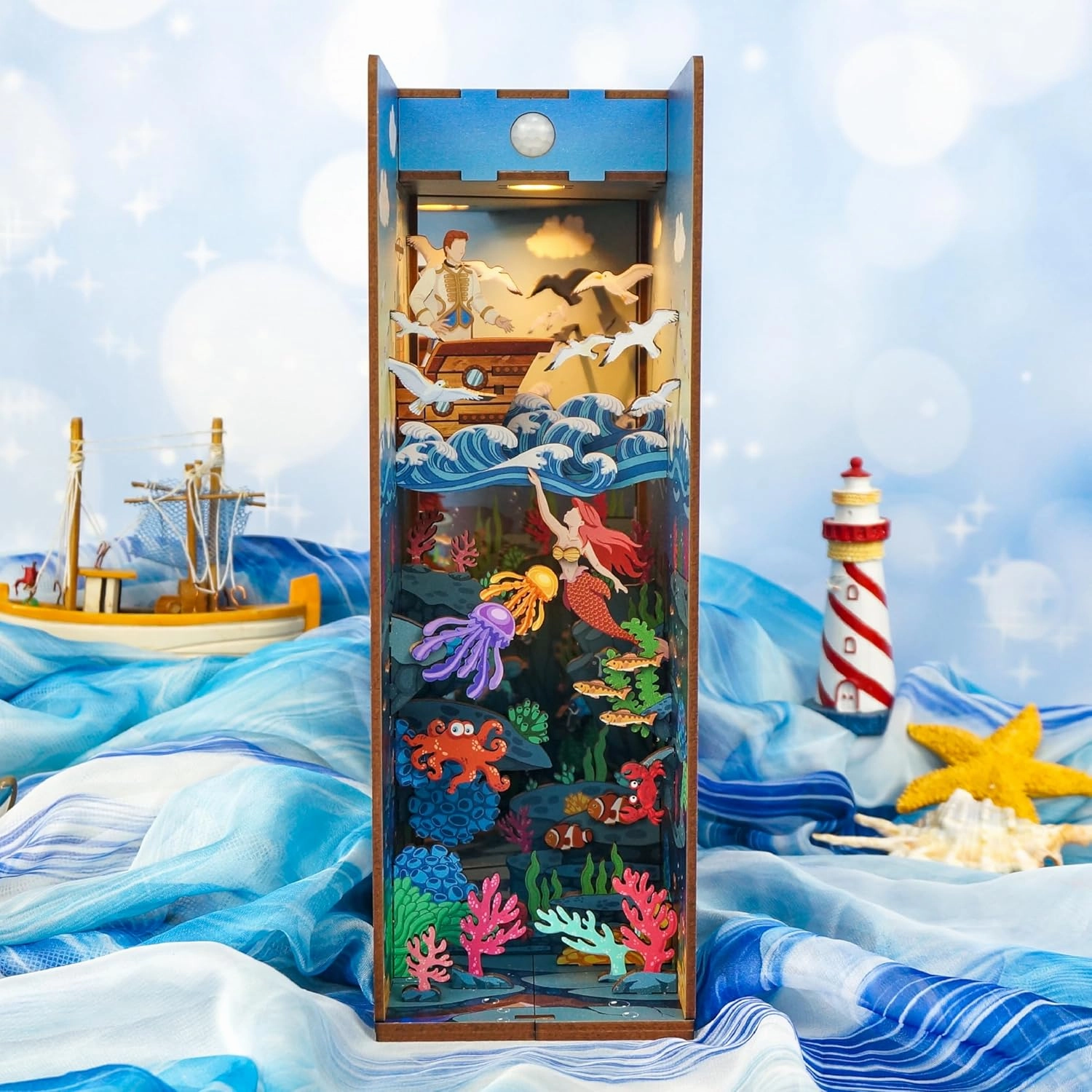 Hands Craft DIY Miniature Kit Book Nook – Mermaid Story | Mystical Underwater Scene | Intricate Design, Oceanic Charm | LED Lights | Dreamy Bookshelf Decor | Gift for Classic Story & Mermaid Fans