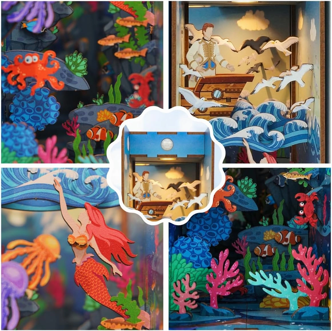 Hands Craft DIY Miniature Kit Book Nook – Mermaid Story | Mystical Underwater Scene | Intricate Design, Oceanic Charm | LED Lights | Dreamy Bookshelf Decor | Gift for Classic Story & Mermaid Fans