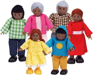 Hape African American Wooden Doll House Family| Dollhouse People Set of 6 Action Figure Set| Wire Adults: 4.3" H; Kids: 3.5" H
