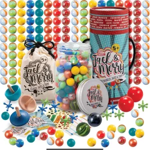 HAPPY JACK & MERRY Metal Jacks Game with Ball Classic and Marbles, Metal Jax and 2 Bouncy Red Ball with Bag for Family Games Night