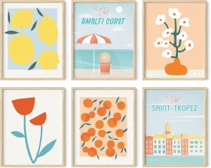 HAUS AND HUES Travel Wall Art - Framed Wall Art Italy Travel Posters Europe, Wall Flower Pictures, Vintage Posters Framed, Peach Wall Decor, Flower Prints, Amalfi Poster (Beige Frame 11x14)