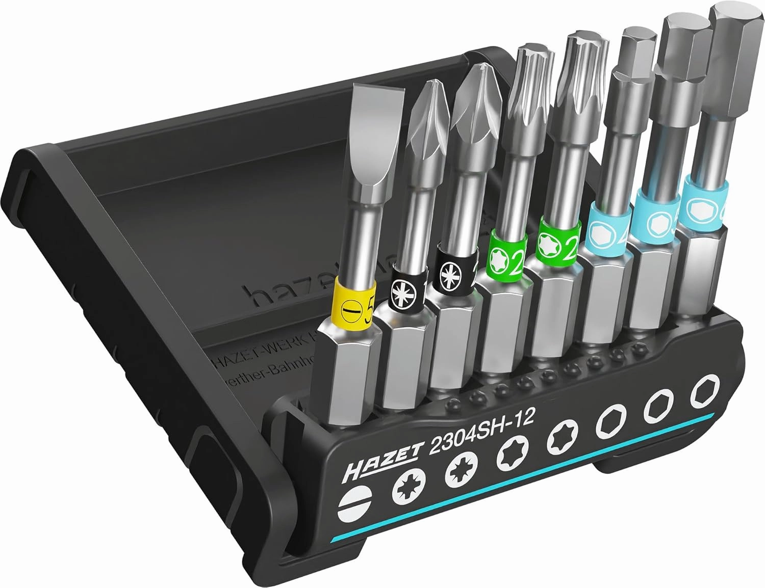HAZET - Smart Holder 2304SH-12 I Tool Holder 8 Pieces I Output: 6.3 (1/4 Inch) Output: Slotted Profile, Phillips Profile PH, Inner Torx Profile I Car Maintenance, Repairs, Assembly Work