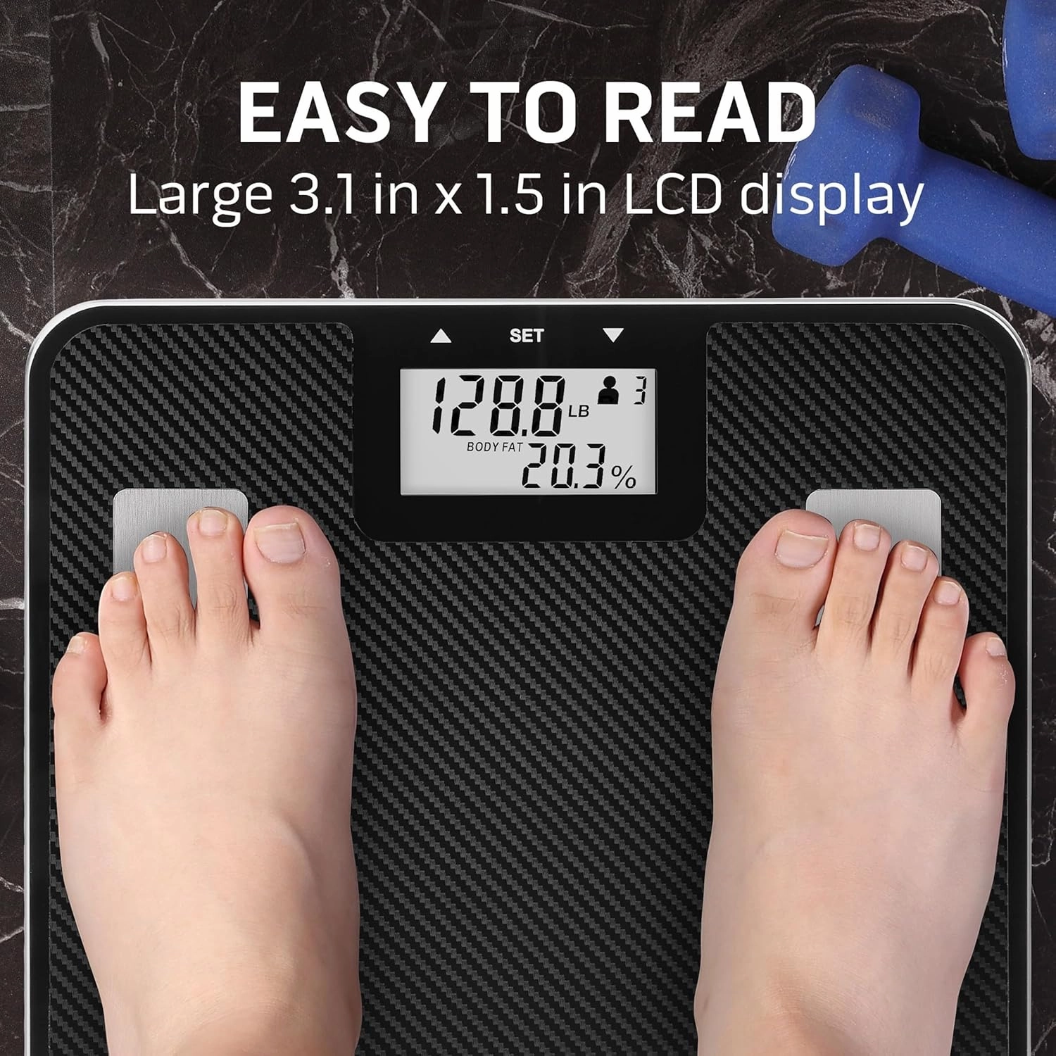 Health o meter Digital Body Composition Scale – Tracks BMI, Body Fat & Water, Multi-User, 500 lb Capacity, Carbon Fiber Platform, Backlit Display, Step-On Tech, 3 AAA Batteries, 5-Year Warranty
