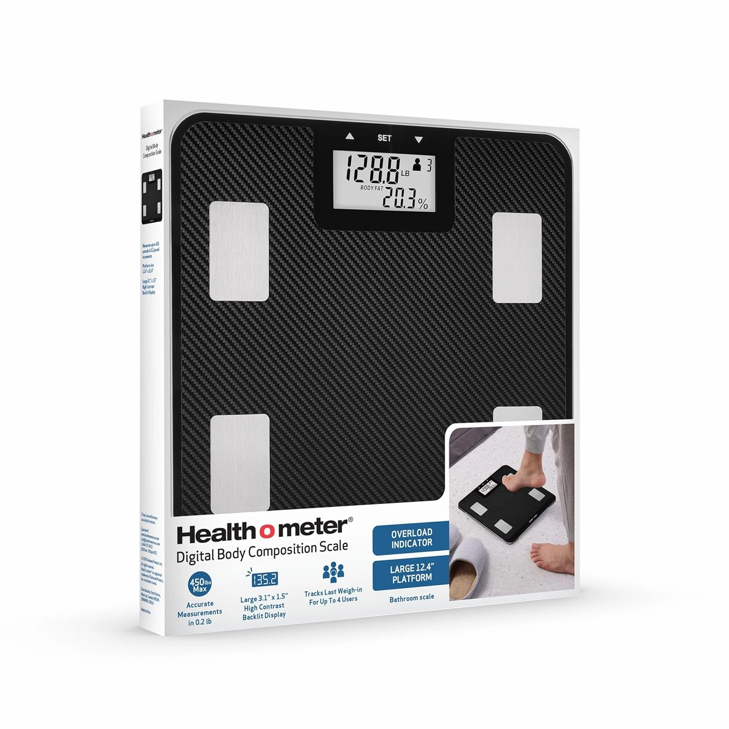 Health o meter Digital Body Composition Scale – Tracks BMI, Body Fat & Water, Multi-User, 500 lb Capacity, Carbon Fiber Platform, Backlit Display, Step-On Tech, 3 AAA Batteries, 5-Year Warranty