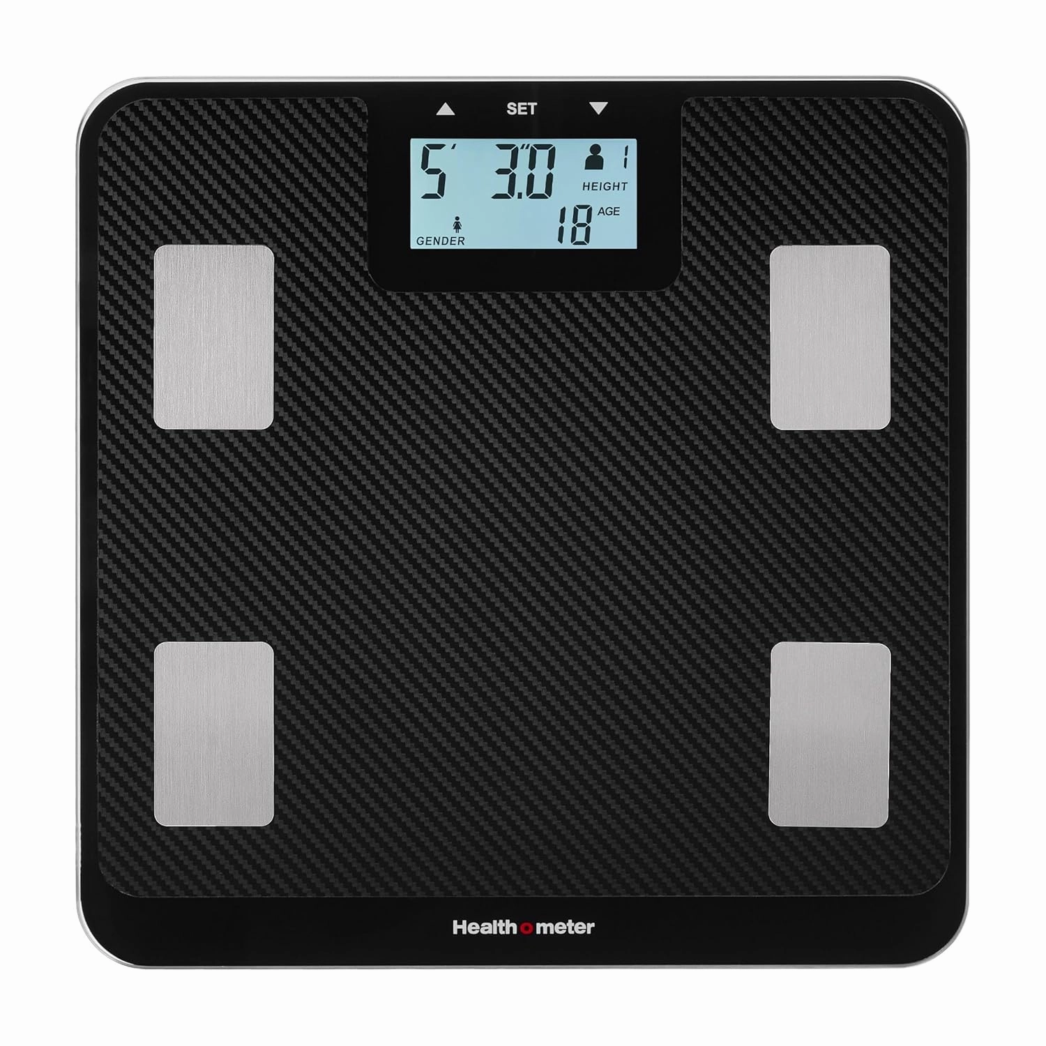Health o meter Digital Body Composition Scale – Tracks BMI, Body Fat & Water, Multi-User, 500 lb Capacity, Carbon Fiber Platform, Backlit Display, Step-On Tech, 3 AAA Batteries, 5-Year Warranty