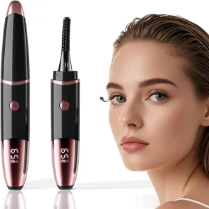 Heated Eyelash Curler with LCD Display, 4 Temperature Settings, 24-Hour Curl Effect, Rose Gold and Black