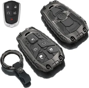 Heavy Metal Key Fob Cover Case for Cadillac CTS SRX XT5 ATS STS CT6 Smart Remote Key fob Cover Accessories(A-Model-Black)