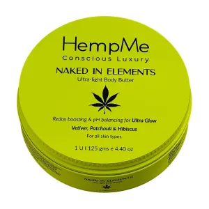 HempMe Naked in Elements Ultra-light Body Butter 99% Natural with Hemp Oil, Patchouli, Hibiscus & Hyaluronic Acid, Redox Boosting, pH Balanced, Fades Pigmentation, Enhances Glow, Skin Firming | 125 G