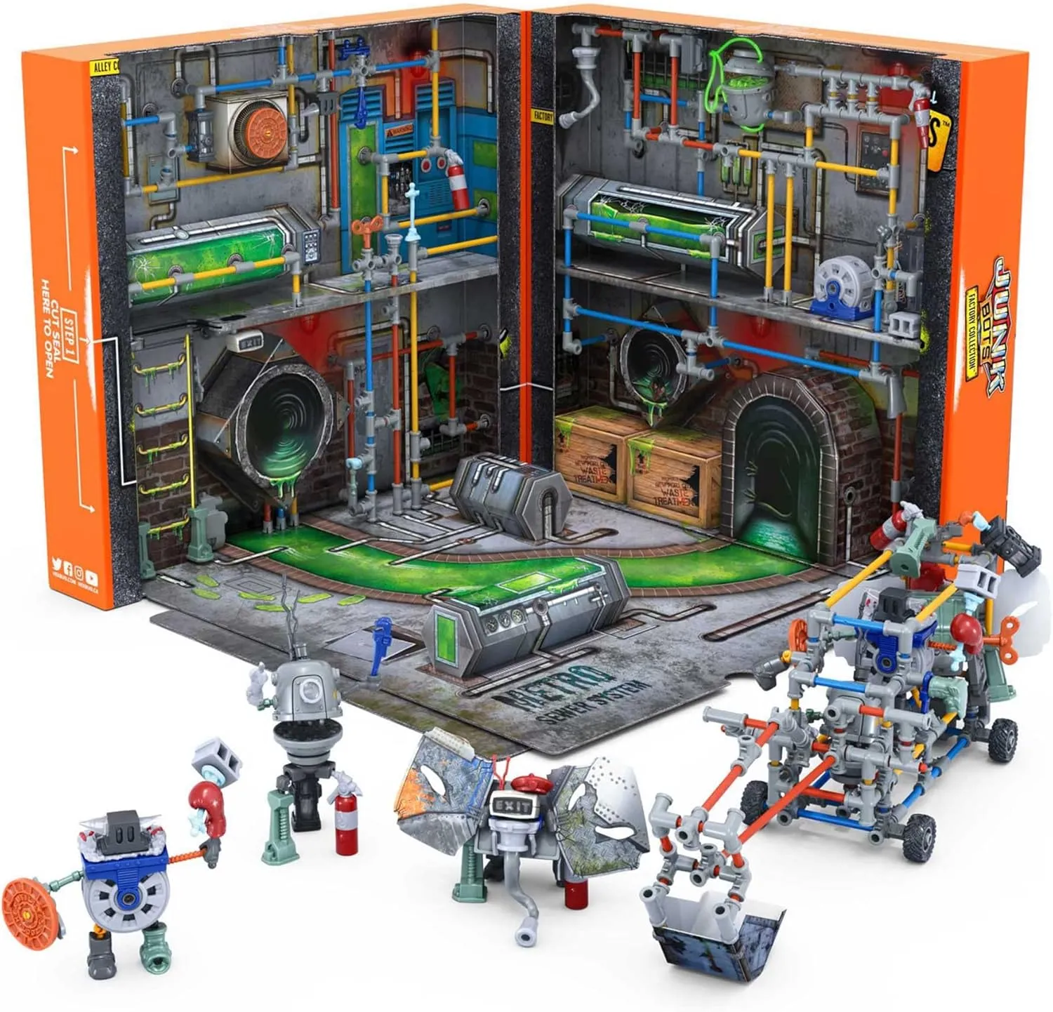 HEXBUG JUNKBOTS Large Factory Habitat Metro Sewer System, Surprise Toy Playset, Build and LOL with Boys and Girls, Toys for Kids, 285  Pieces of Action Construction Figures, for Ages 5 and Up