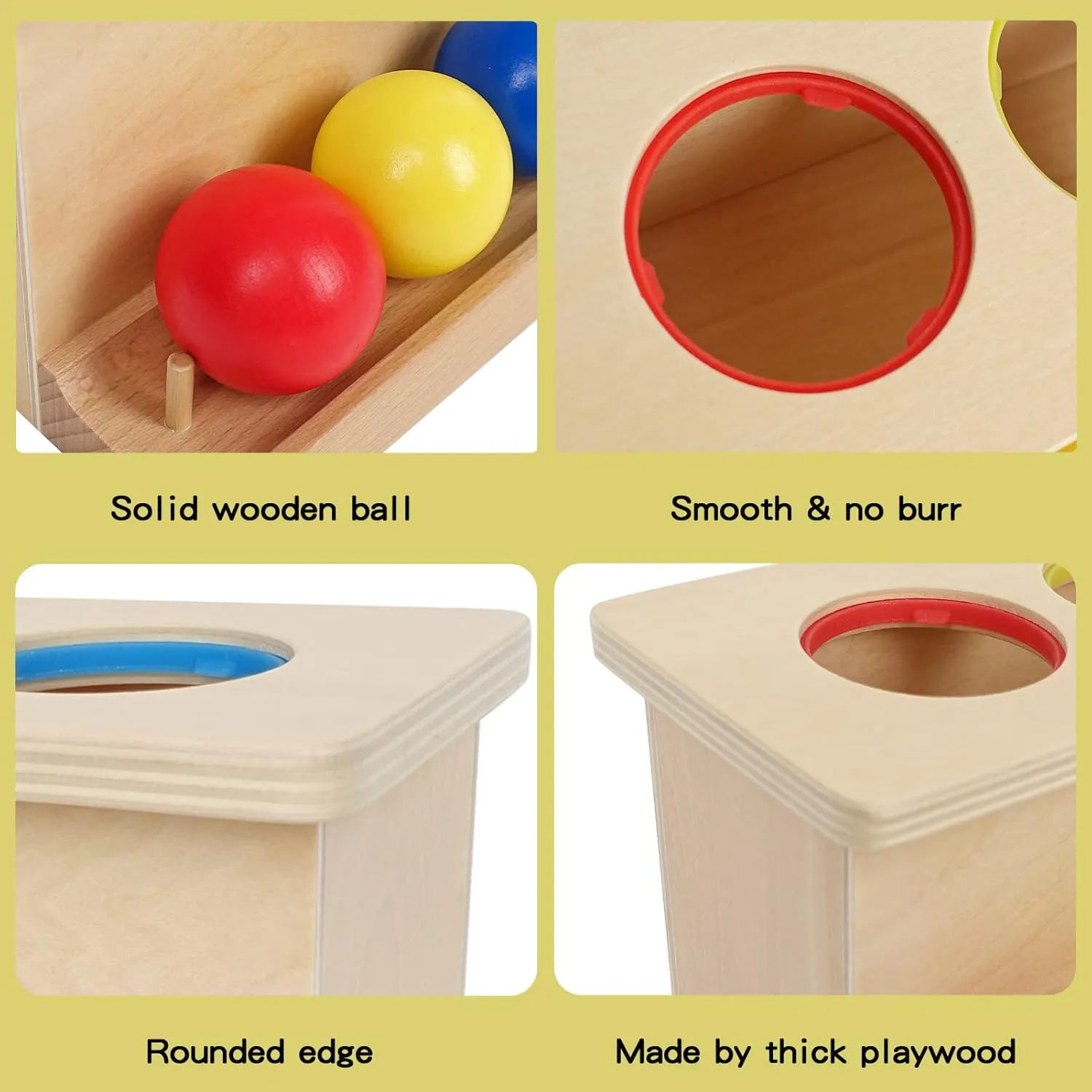 Hidoggy Montessori Toy Baby Push Object Permanence Ball Box Toy 2-in-1 Wooden Ball Drop Toy Montessori Toy for Babies 6-12 Months Development Toy Gift for Toddlers