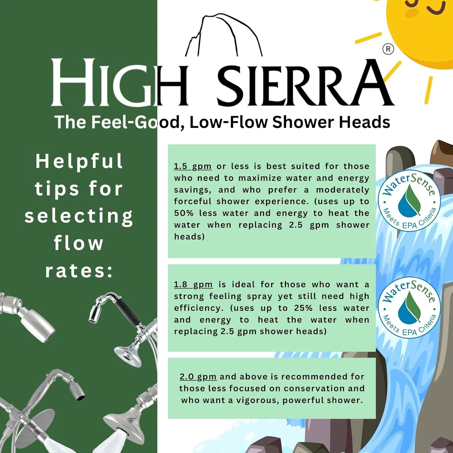 High Sierra Showerheads® - CLASSIC™ Solid Metal 2.0 GPM High Pressure Shower Head with Trickle Valve - Brushed Gold Finish