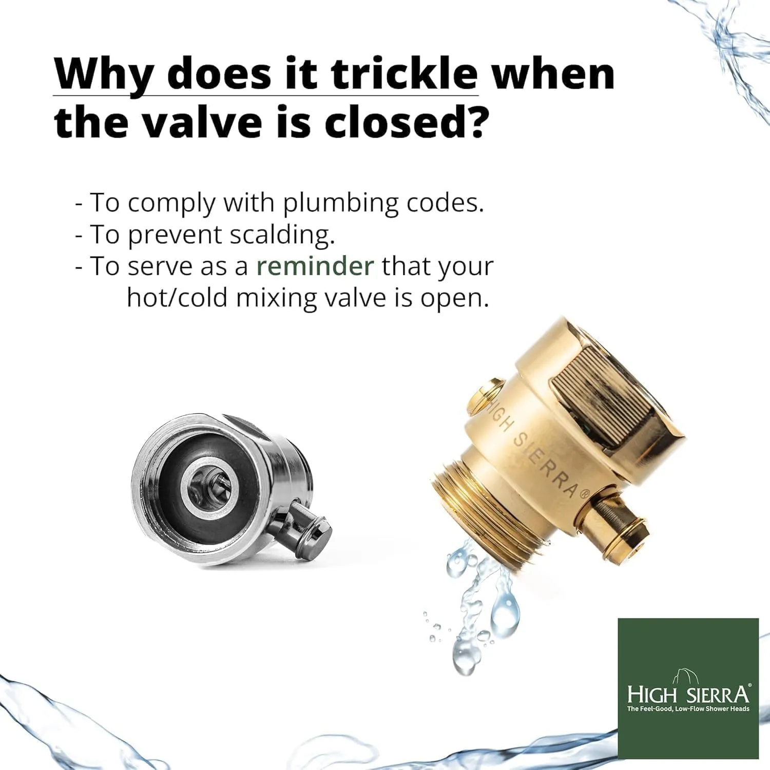 High Sierra Showerheads® - CLASSIC™ Solid Metal 2.0 GPM High Pressure Shower Head with Trickle Valve - Brushed Gold Finish