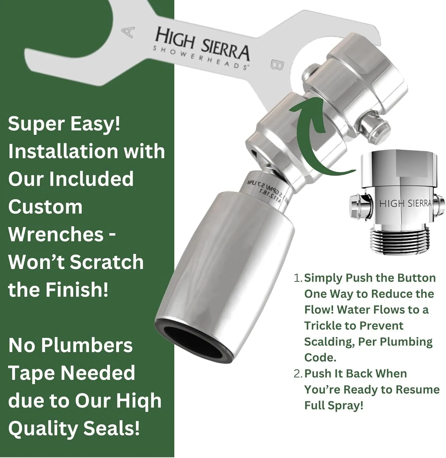 High Sierra Showerheads® - CLASSIC™ Solid Metal 2.0 GPM High Pressure Shower Head with Trickle Valve - Brushed Gold Finish
