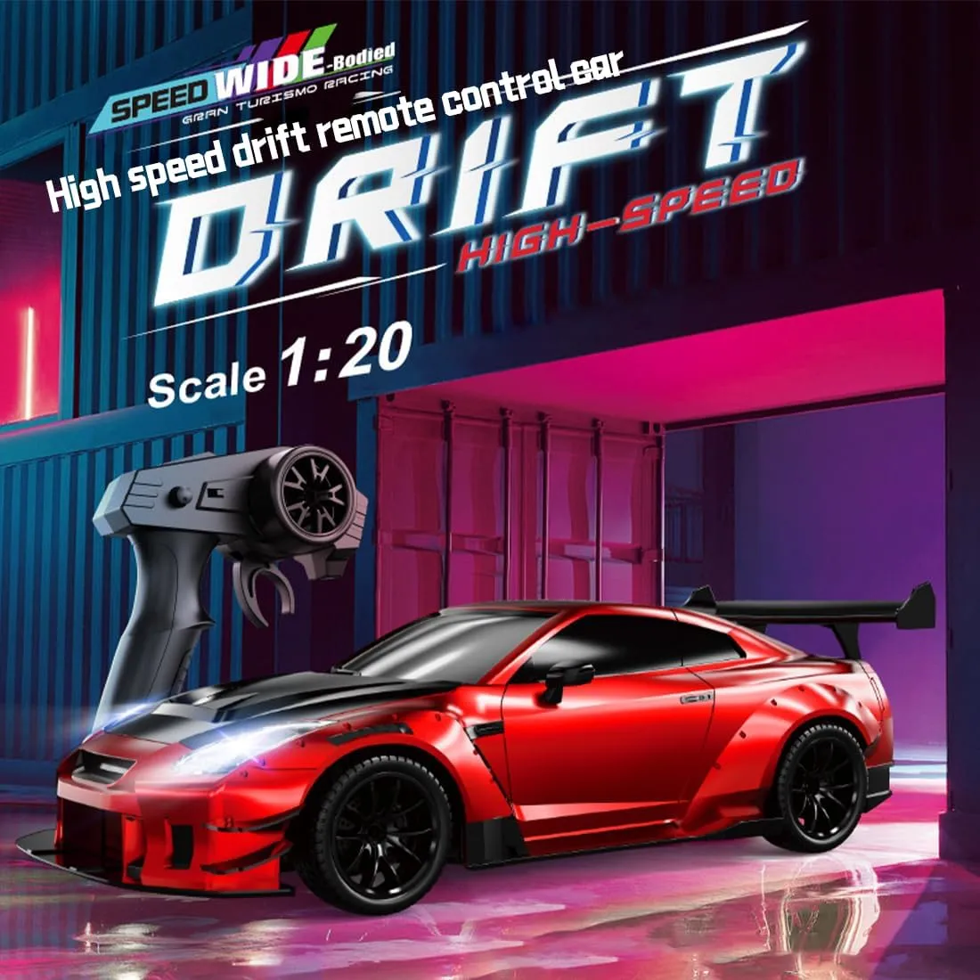 High-Speed Stunt RC Sport Car, 1/20 Scale 2.4G 4WD RC Drift Car with LED Light, Ideal Racing Toy for Adults - RTR