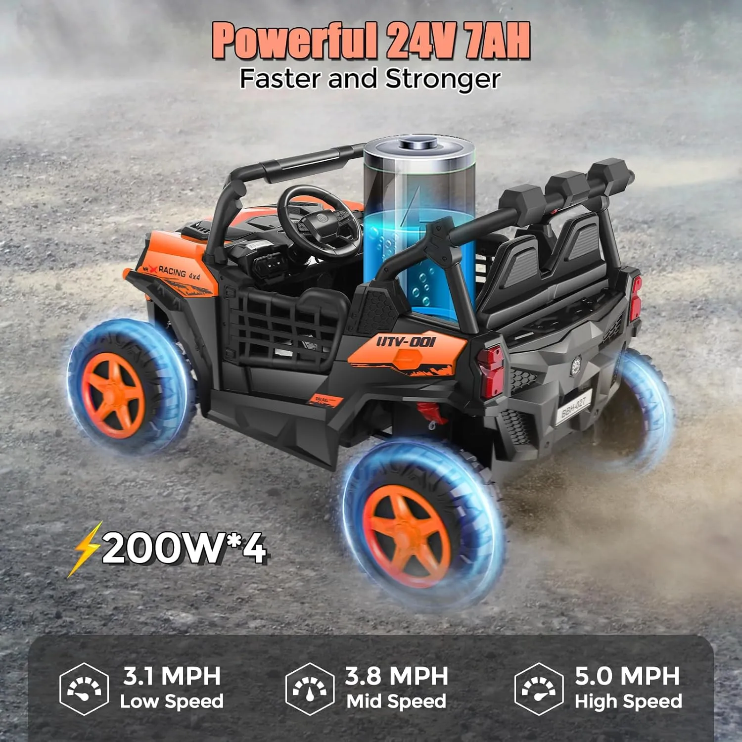 Hikole 24V Ride On Toys for Big Kids, 2 Seater Power Wheels 24V Electric Truck w/Remote Control, 20" Spacious Seat, 4 Shock Absorbers, Music, Bluetooth, Kids UTV for Boys Girls, Orange