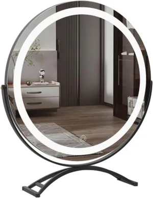 HMLTD 360 Degree Rotation Vanity Mirror with LED Light, A-rechargeableVanity Mirror, B-Non-Rechargeable Makeup Mirror, 3 Color Lighting, Smart Touch Control(A - Black,35 * 45cm/13.8 * 17.7in)