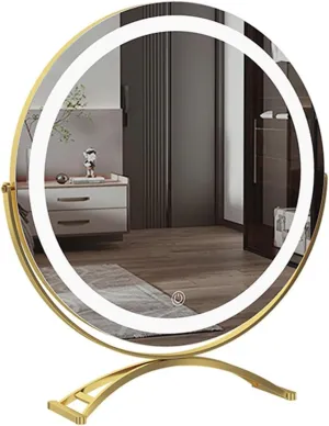 HMLTD 360 Degree Rotation Vanity Mirror with LED Light, A-rechargeableVanity Mirror, B-Non-Rechargeable Makeup Mirror, 3 Color Lighting, Smart Touch Control(A - Gold,35 * 45cm/13.8 * 17.7in)