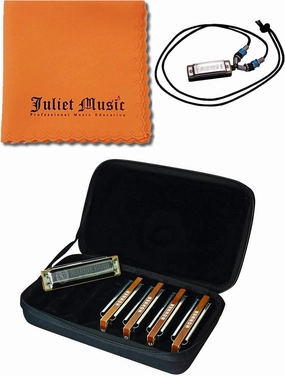 Hohner MBC Marine Band 5-Piece Harmonica Set G, A, C, D & E Bundle with Juliet Music Polish Cloth and Hohner N38 Mini Harmonica