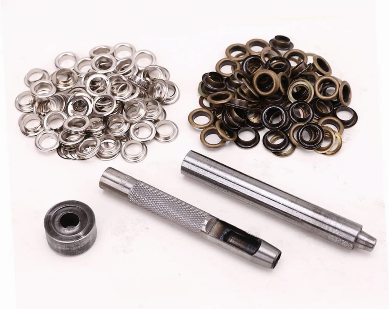 Holibanna 100Set Grommets Kit Sturdy Brass Eyelets Button Set for Shoes Clothing Crafts Silver Antique Brass Inner Diameter with Tools for DIY Projects