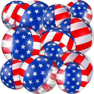 Honoson 12 Pcs Large Patriotic Inflatable Beach Ball 16" 12" Red White and Blue Beach Balls for Independence Day Summer Swimming Pool Game Water Beach Toy 4th of July Party Favor Decorations