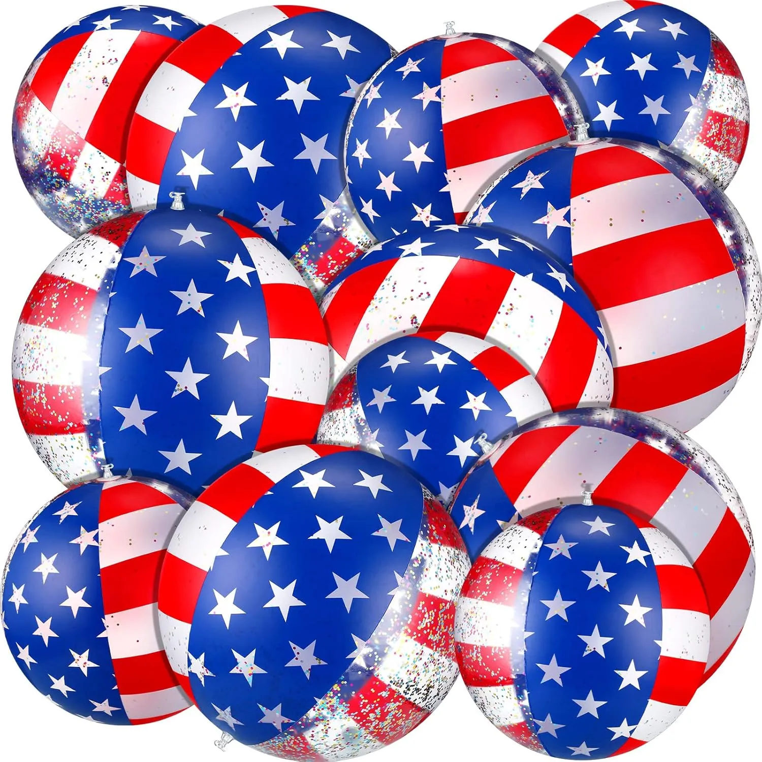 Honoson 12 Pcs Large Patriotic Inflatable Beach Ball 16" 12" Red White and Blue Beach Balls for Independence Day Summer Swimming Pool Game Water Beach Toy 4th of July Party Favor Decorations
